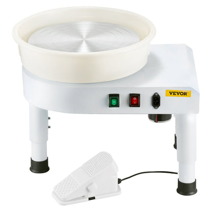 Drejskiva, 35 cm maskin för formning av keramikhjul, justerbar fotpedal med 60-300 varv/min, justerbart lyftben, avtagbart fat, komplett verktygssats för konsthantverk, gör-det-själv, vit