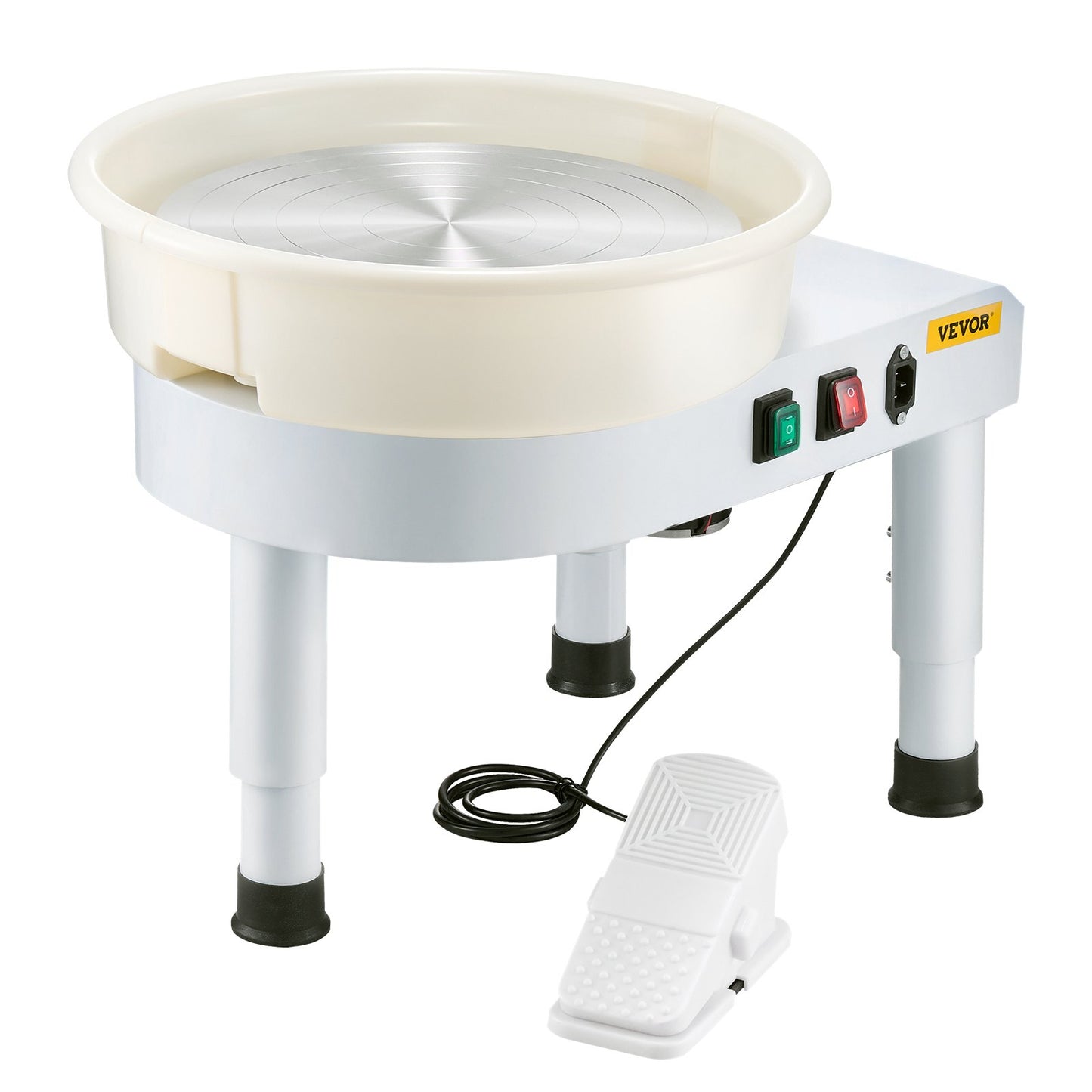 Drejskiva, 35 cm maskin för formning av keramikhjul, justerbar fotpedal med 60-300 varv/min, justerbart lyftben, avtagbart fat, komplett verktygssats för konsthantverk, gör-det-själv, vit