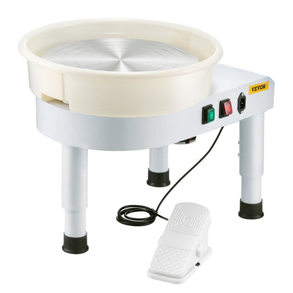 Drejskiva, 35 cm maskin för formning av keramikhjul, justerbar fotpedal med 60-300 varv/min, justerbart lyftben, avtagbart fat, komplett verktygssats för konsthantverk, gör-det-själv, vit