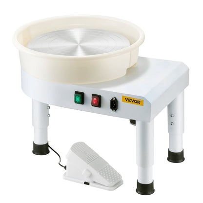Drejskiva, 35 cm maskin för formning av keramikhjul, justerbar fotpedal med 60-300 varv/min, justerbart lyftben, avtagbart fat, komplett verktygssats för konsthantverk, gör-det-själv, vit
