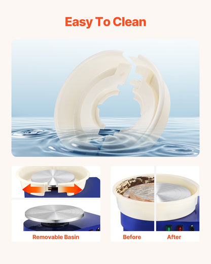 Drejskiva, 35 cm maskin för formning av keramikhjul, justerbar fotpedal med 60-300 varv/min, justerbart lyftben, avtagbart fat, komplett verktygssats för konsthantverk, gör-det-själv, blå