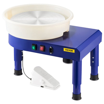 Drejskiva, 35 cm maskin för formning av keramikhjul, justerbar fotpedal med 60-300 varv/min, justerbart lyftben, avtagbart fat, komplett verktygssats för konsthantverk, gör-det-själv, blå
