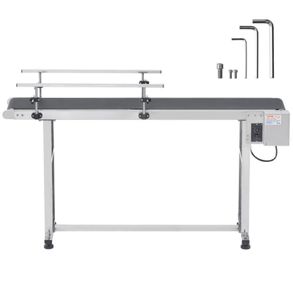 Belt Conveyor, 59 x 15.7 inch Conveyor Table, Heavy Duty Stainless Steel Motorized Belt Conveyor for Inkjet Coding Applications Powered PVC Belt Anti-Static Adjustable Speed (Double Guardrail)