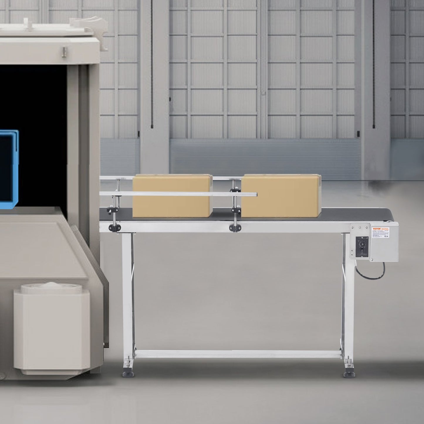 Belt Conveyor, 59 x 7.8 inch Conveyor Table, Heavy Duty Stainless Steel Motorized Belt Conveyor for Inkjet Coding Applications Powered PVC Belt Anti-Static Adjustable Speed (Double Guardrail)