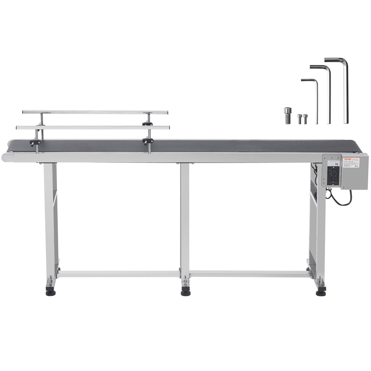 Belt Conveyor, 71 x 7.8 inch Conveyor Table, Heavy Duty Stainless Steel Motorized Belt Conveyor for Inkjet Coding Applications Powered PVC Belt Anti-Static Adjustable Speed (Double Guardrail)
