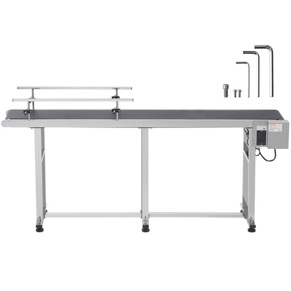 Belt Conveyor, 71 x 7.8 inch Conveyor Table, Heavy Duty Stainless Steel Motorized Belt Conveyor for Inkjet Coding Applications Powered PVC Belt Anti-Static Adjustable Speed (Double Guardrail)