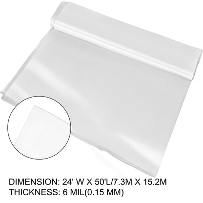 Växthusfilm 24 x 50 fot, polyetenfilm för växthus, 6 mil tjocklek, genomskinlig plastfilm för växthus, polyetenfilm som håller värmen, överlägsen styrka och seghet