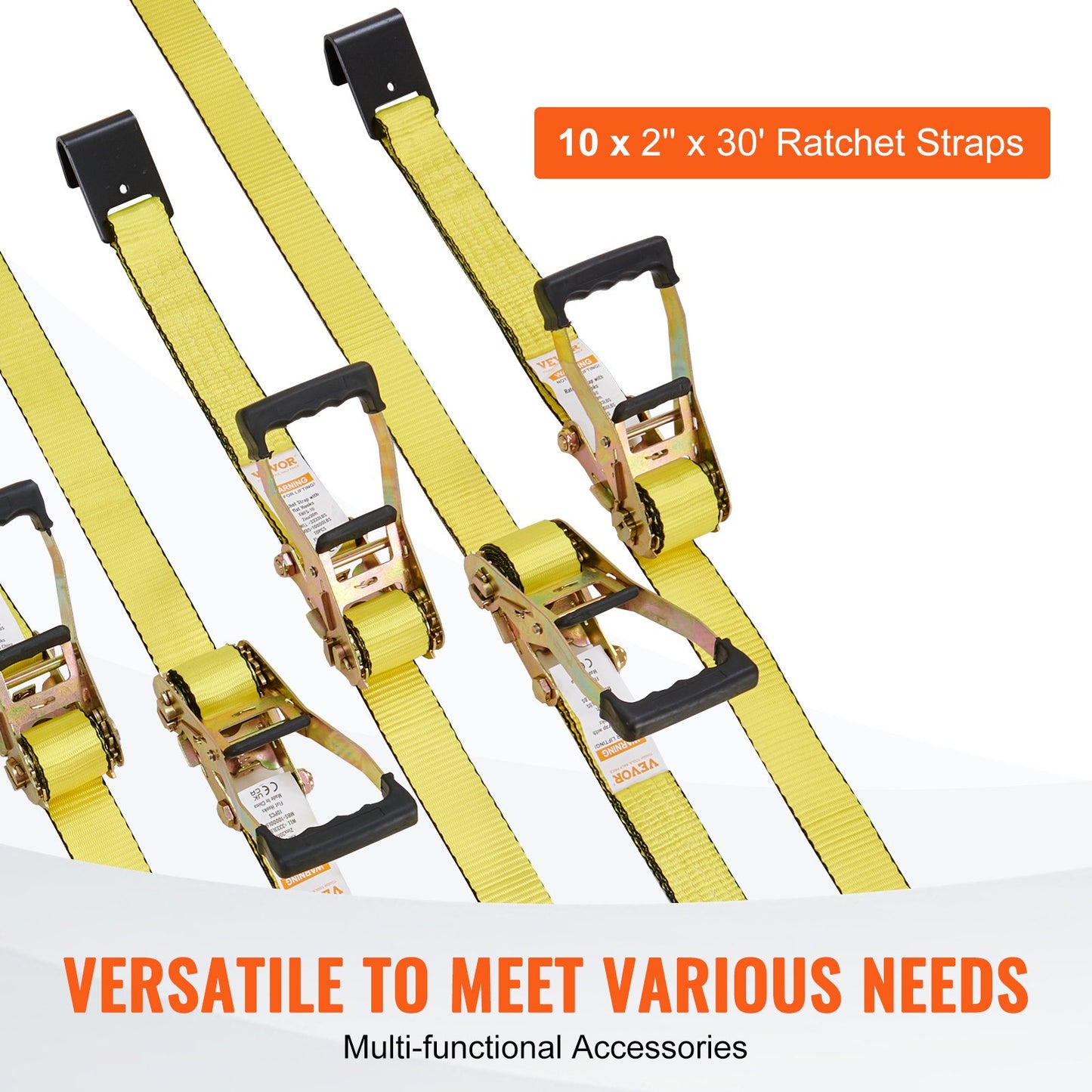 Ratchet Tie Down Straps (10PK), 10000 lb Break Strength, Endless Ratchet with 10 Premium 2" x 30' Tie Downs Heavy Duty, Track Spring Fittings for Moving Securing Cargo, Appliances, Motorcycle