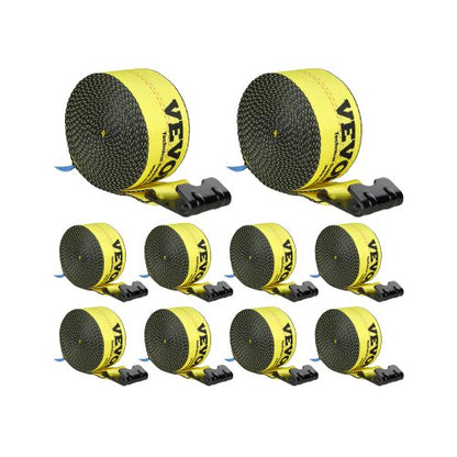 Winch Straps, 4" x 30', 6000 lbs Load Capacity, 18000 lbs Break Strength, Truck Straps with Flat Hook, Flatbed Tie Downs Cargo Control for Trailers, Farms, Rescues, Tree Saver, Yellow (10 Pack)