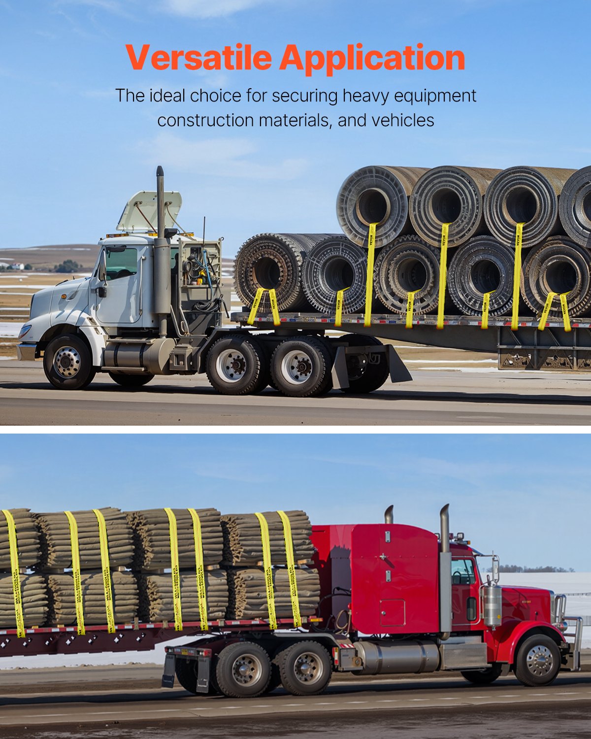 Winch Straps, 4" x 30', 6000 lbs Load Capacity, 18000 lbs Break Strength, Truck Straps with Flat Hook, Flatbed Tie Downs Cargo Control for Trailers, Farms, Rescues, Tree Saver, Yellow (10 Pack)