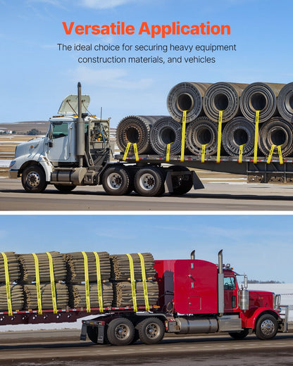 Winch Straps, 4" x 30', 6000 lbs Load Capacity, 18000 lbs Break Strength, Truck Straps with Flat Hook, Flatbed Tie Downs Cargo Control for Trailers, Farms, Rescues, Tree Saver, Yellow (10 Pack)