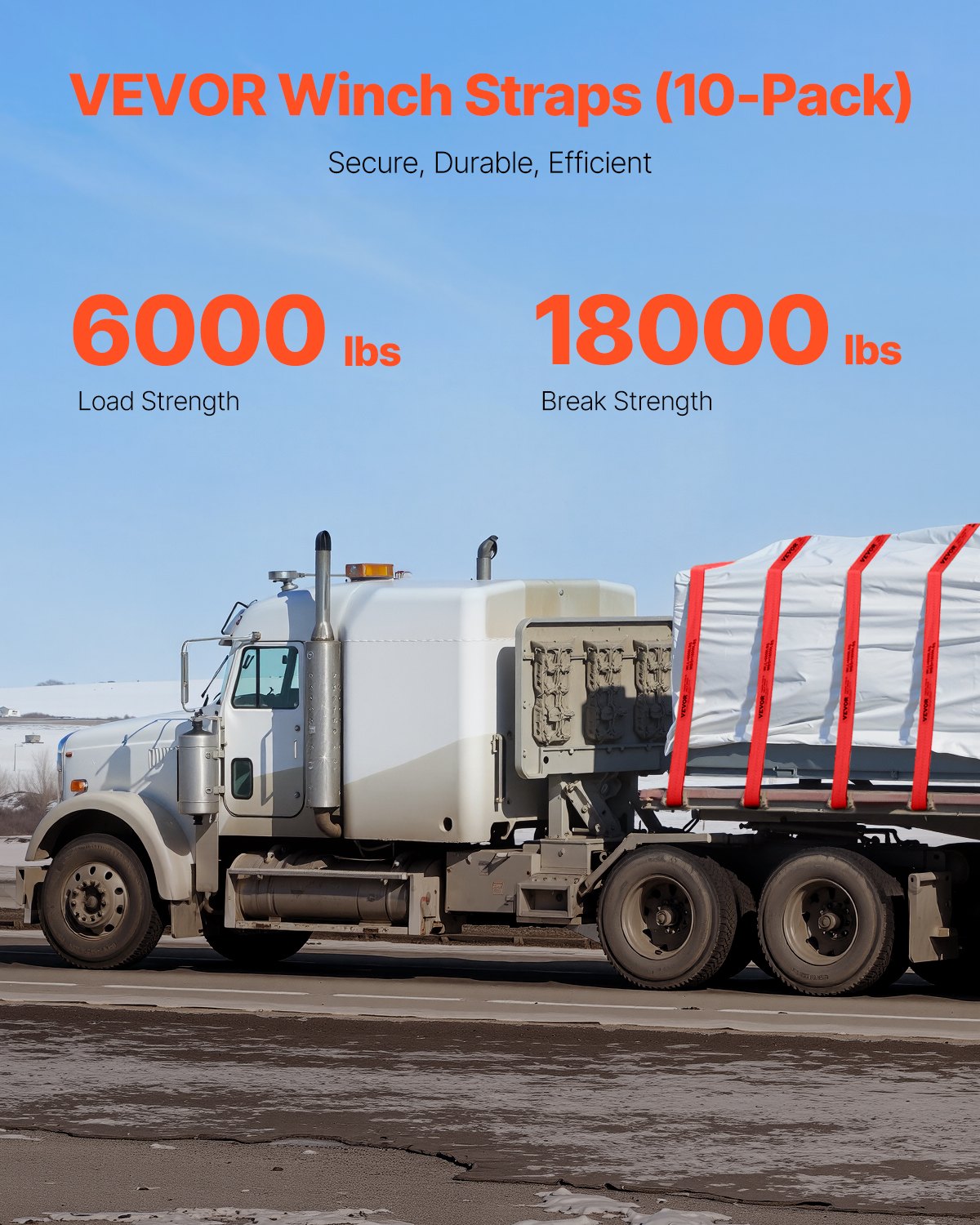 Winch Straps, 4" x 30', 6000 lbs Load Capacity, 18000 lbs Breaking Strength, Truck Straps with Flat Hook, Flatbed Tie Downs Cargo Control for Trailers, Farms, Rescues, Tree Saver, Red (10 Pack)