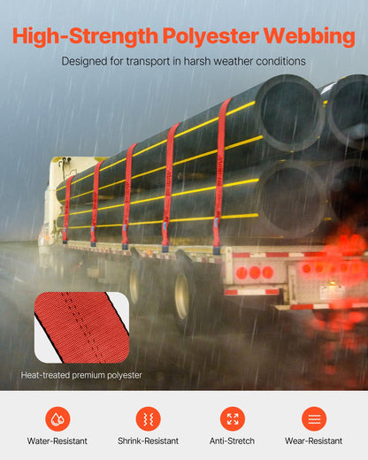 Winch Straps, 4" x 30', 6000 lbs Load Capacity, 18000 lbs Breaking Strength, Truck Straps with Flat Hook, Flatbed Tie Downs Cargo Control for Trailers, Farms, Rescues, Tree Saver, Red (10 Pack)