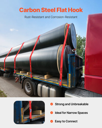 Winch Straps, 4" x 30', 6000 lbs Load Capacity, 18000 lbs Breaking Strength, Truck Straps with Flat Hook, Flatbed Tie Downs Cargo Control for Trailers, Farms, Rescues, Tree Saver, Red (10 Pack)