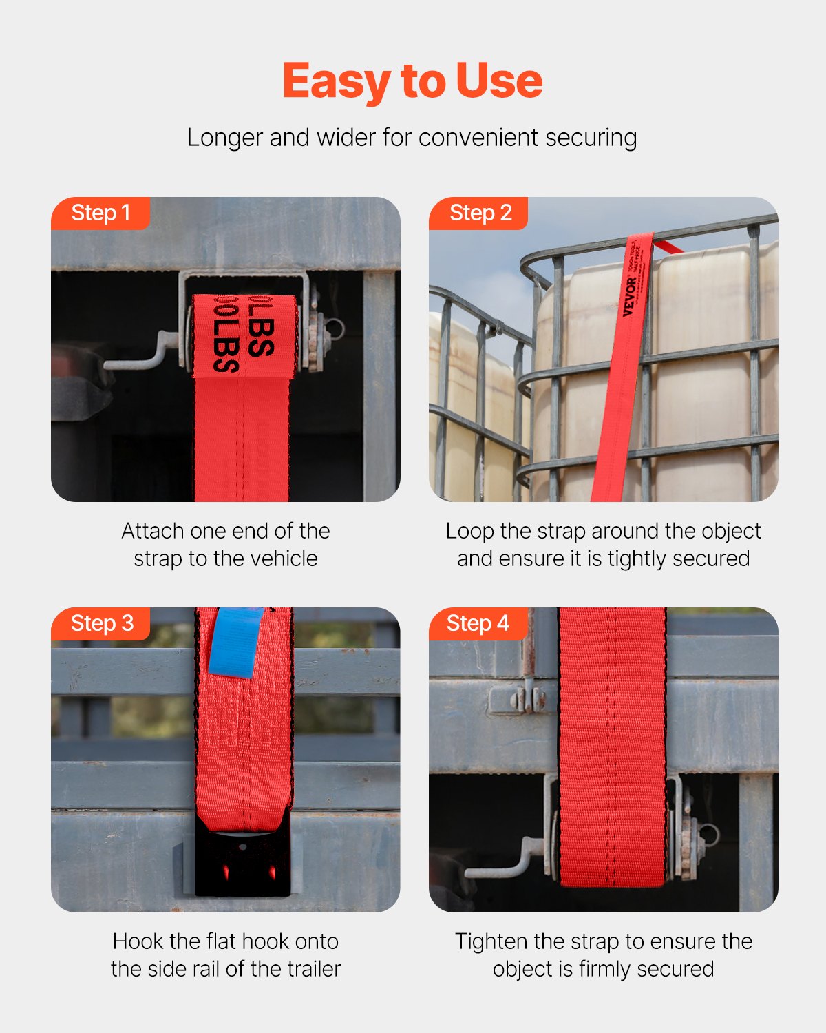 Winch Straps, 4" x 30', 6000 lbs Load Capacity, 18000 lbs Breaking Strength, Truck Straps with Flat Hook, Flatbed Tie Downs Cargo Control for Trailers, Farms, Rescues, Tree Saver, Red (10 Pack)