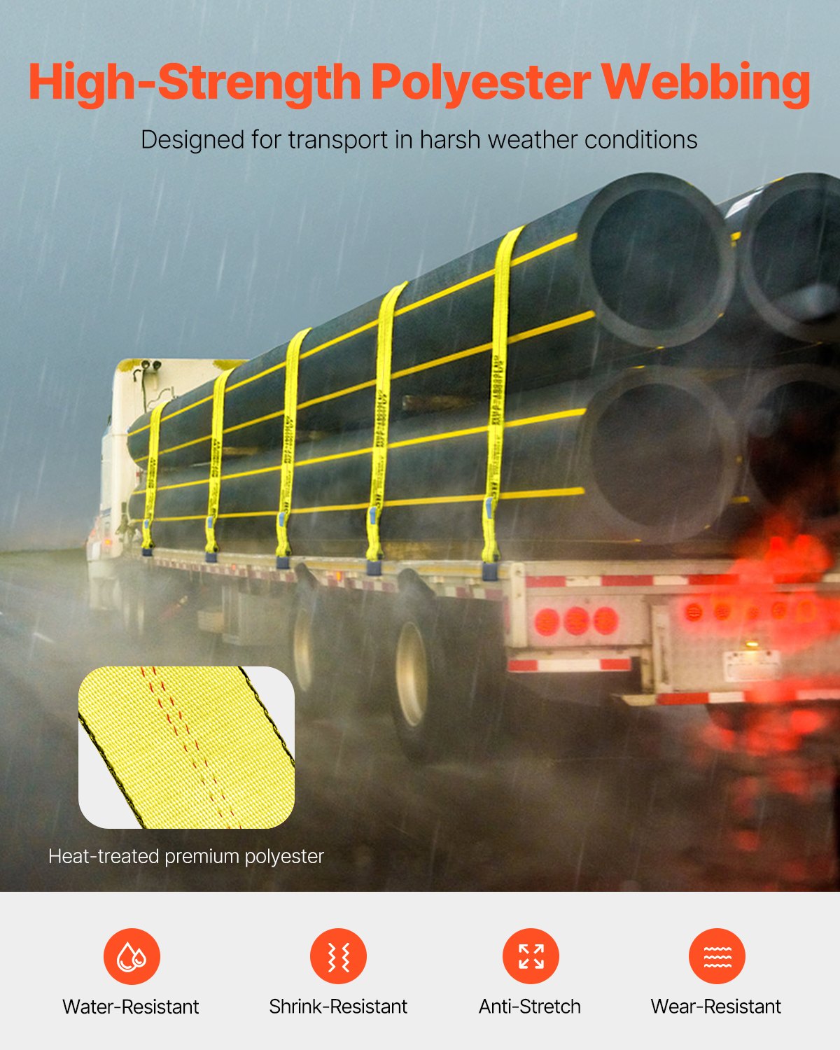 Winch Straps, 4" x 40', 6000 lbs Load Capacity, 18000 lbs Break Strength, Truck Straps with Flat Hook, Flatbed Tie Downs Cargo Control for Trailers, Farms, Rescues, Tree Saver, Yellow (10 Pack)