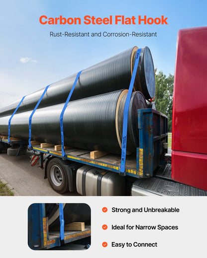 Winch Straps, 4" x 30', 6000 lbs Load Capacity, 18000 lbs Breaking Strength, Truck Straps with Flat Hook, Flatbed Tie Downs Cargo Control for Trailers, Farms, Rescues, Tree Saver, Blue (10 Pack)