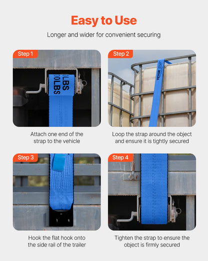 Winch Straps, 4" x 30', 6000 lbs Load Capacity, 18000 lbs Breaking Strength, Truck Straps with Flat Hook, Flatbed Tie Downs Cargo Control for Trailers, Farms, Rescues, Tree Saver, Blue (10 Pack)