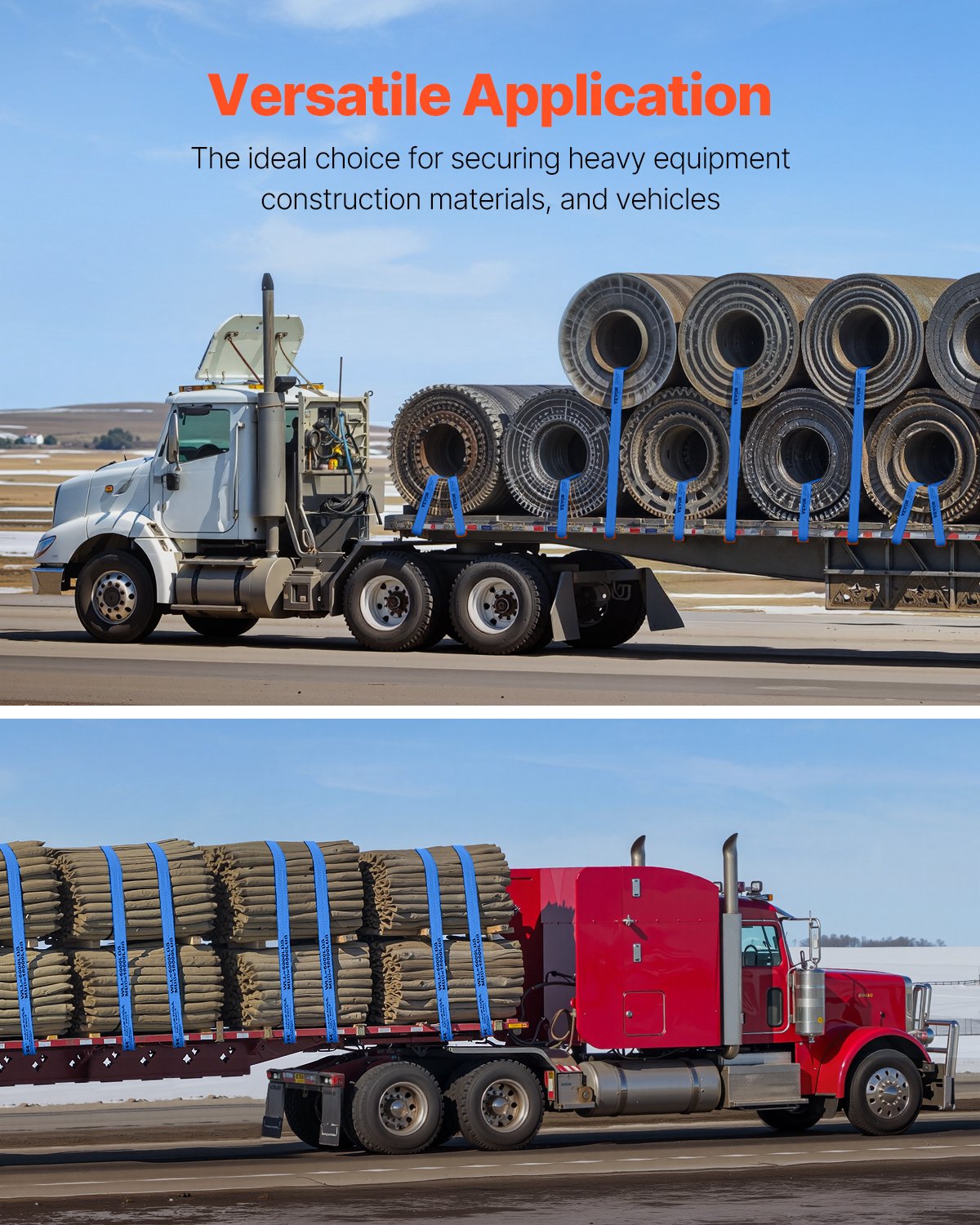 Winch Straps, 4" x 30', 6000 lbs Load Capacity, 18000 lbs Breaking Strength, Truck Straps with Flat Hook, Flatbed Tie Downs Cargo Control for Trailers, Farms, Rescues, Tree Saver, Blue (10 Pack)