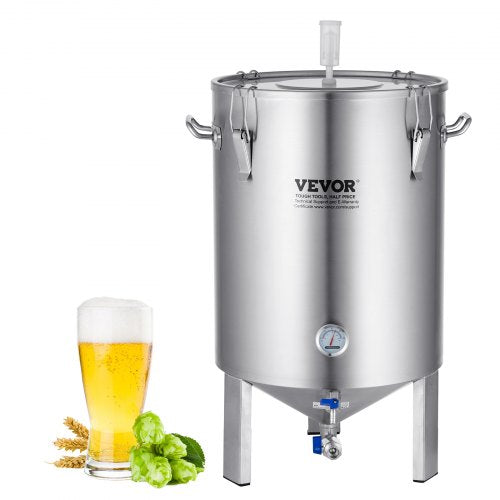 304 Stainless Steel Kettle, 60 L Beer Brew Fermentor, Brew Bucket Fermentor for Brewing, Home Brewing Supplies with Base, Kettle Stock Pot Includes Lid, Handle, Valve, Spigot, Thermometer