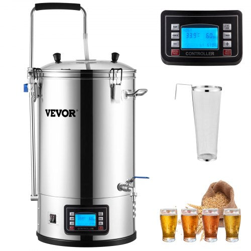 Electric Brewing System, 8 Gal/30 L, All-in-One Home Beer Brewer with Auto/Manual-Mode Panel, Mash Boil Device with 100-2500W Power 25-100℃ Temp 1-180 min Timer Circulating Pump Recipe Memory, 2