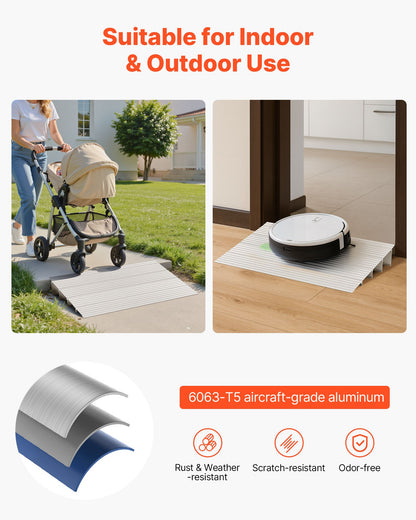 Door Threshold Ramp, 115 mm Rise, Aluminum Alloy Threshold Ramp Rated 363 kg Load Capacity, Handicap Ramps for Home Steps for Wheelchair, Scooters, Power Chairs, Walkers, Bicycle, Tricycle