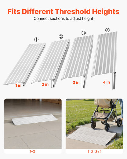 Door Threshold Ramp, 115 mm Rise, Aluminum Alloy Threshold Ramp Rated 363 kg Load Capacity, Handicap Ramps for Home Steps for Wheelchair, Scooters, Power Chairs, Walkers, Bicycle, Tricycle