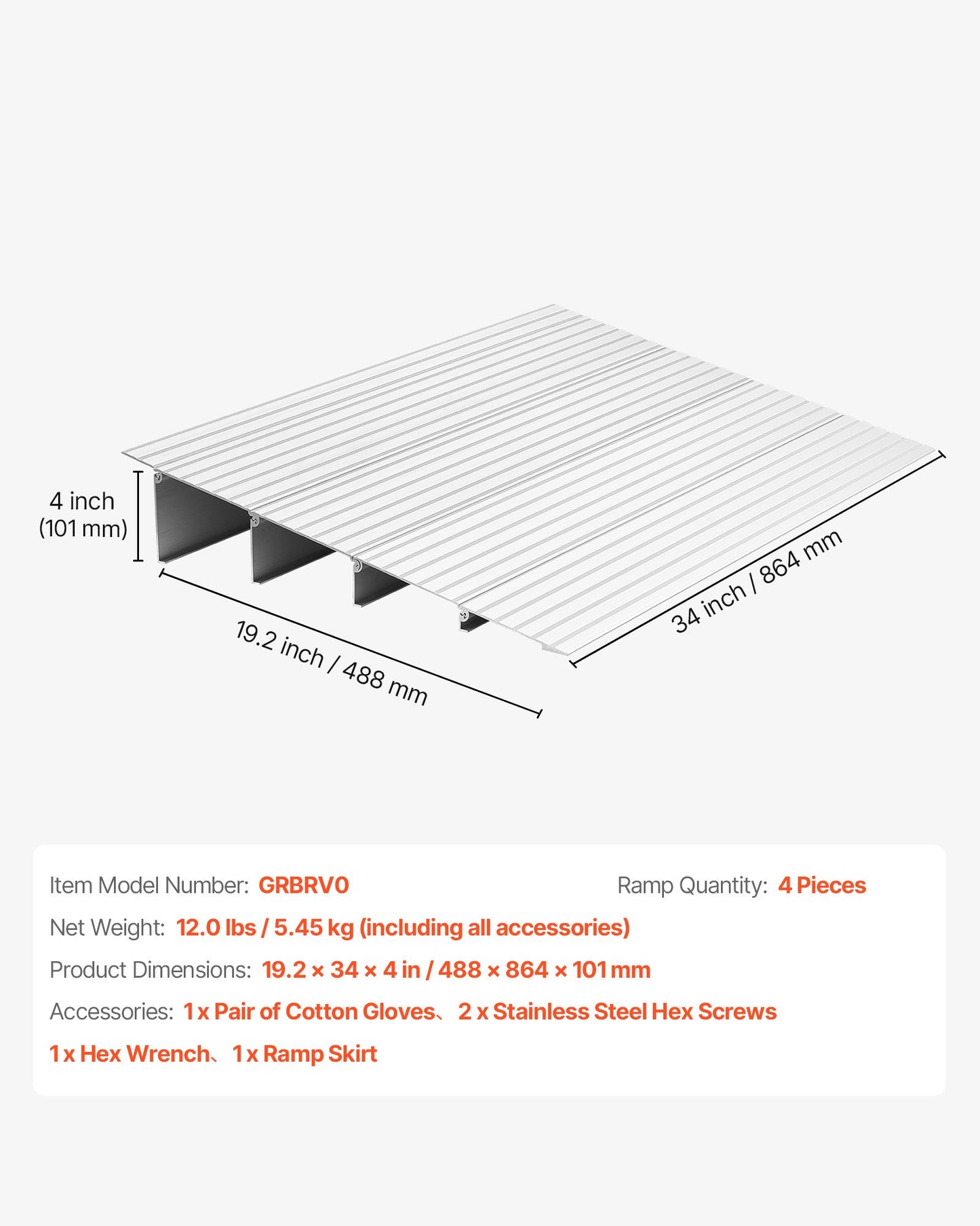 Door Threshold Ramp, 115 mm Rise, Aluminum Alloy Threshold Ramp Rated 363 kg Load Capacity, Handicap Ramps for Home Steps for Wheelchair, Scooters, Power Chairs, Walkers, Bicycle, Tricycle
