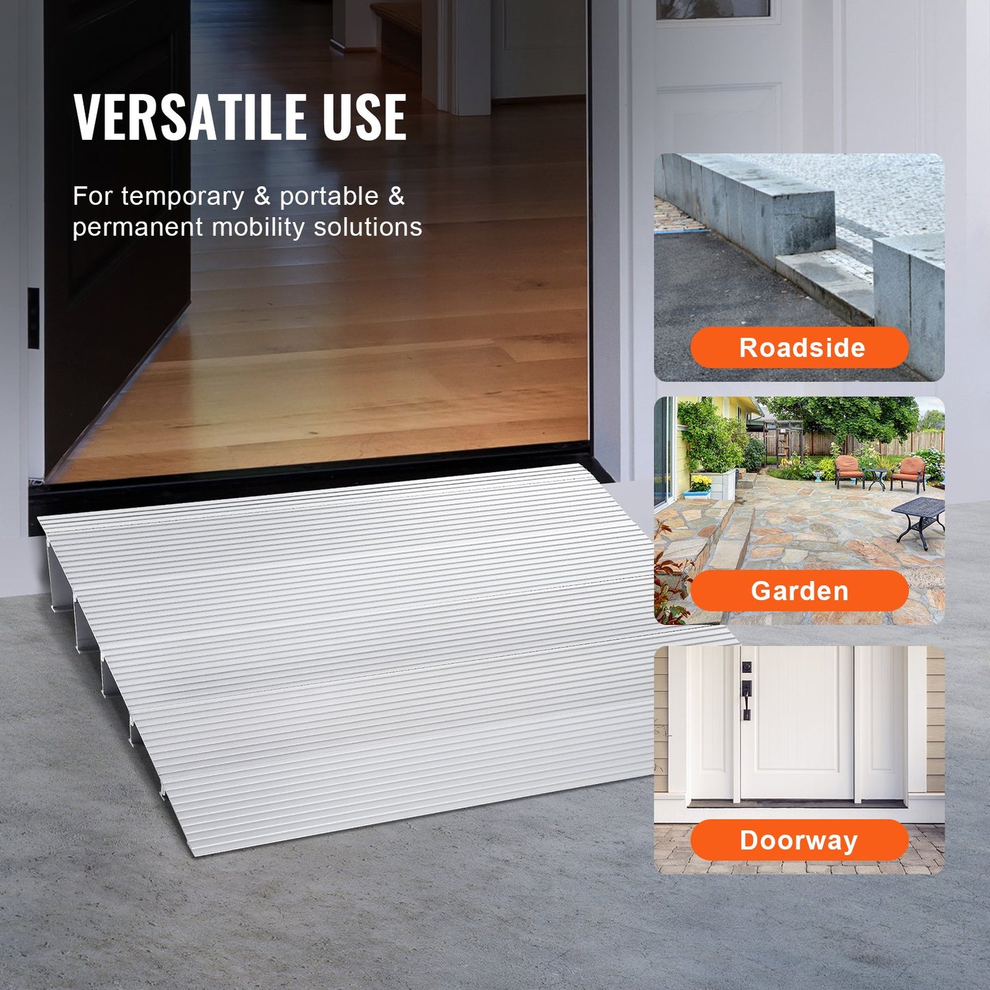 Door Threshold Ramp, 5" Rise, 800 lbs Load Capacity, Door Ramp for Wheelchairs, Aluminum Threshold Ramp for Doorways, Adjustable Modular Threshold Ramp for Wheelchairs, Scooters, Power Chairs