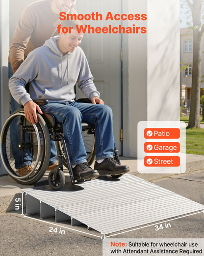 Door Threshold Ramp, 138 mm Rise, Aluminum Alloy Threshold Ramp Rated 363 kg Load Capacity, Handicap Ramps for Home Steps for Wheelchair, Scooters, Power Chairs, Walkers, Bicycle, Tricycle