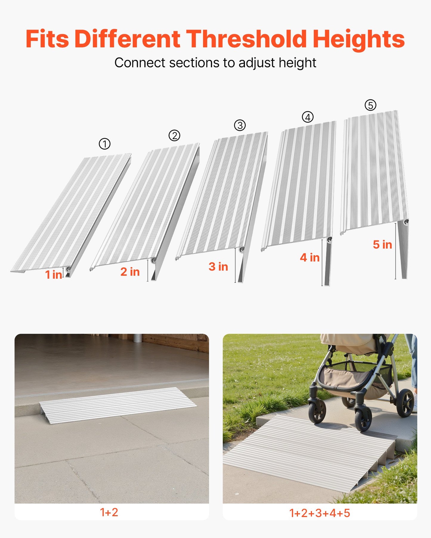 Door Threshold Ramp, 138 mm Rise, Aluminum Alloy Threshold Ramp Rated 363 kg Load Capacity, Handicap Ramps for Home Steps for Wheelchair, Scooters, Power Chairs, Walkers, Bicycle, Tricycle