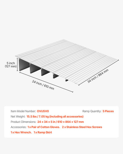 Door Threshold Ramp, 138 mm Rise, Aluminum Alloy Threshold Ramp Rated 363 kg Load Capacity, Handicap Ramps for Home Steps for Wheelchair, Scooters, Power Chairs, Walkers, Bicycle, Tricycle