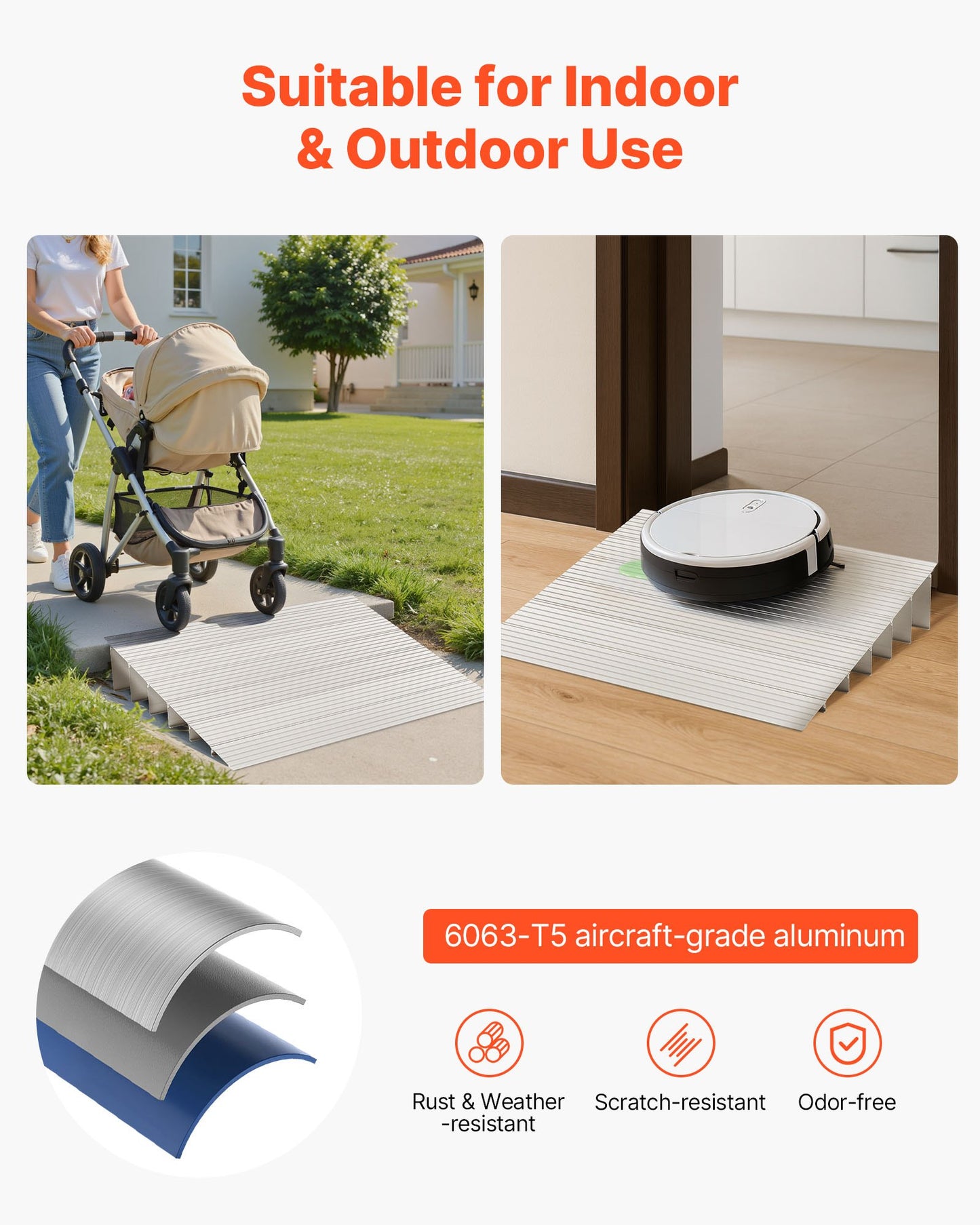 Door Threshold Ramp 138 mm Rise Threshold Ramp for Wheelchair Rated 363 kg