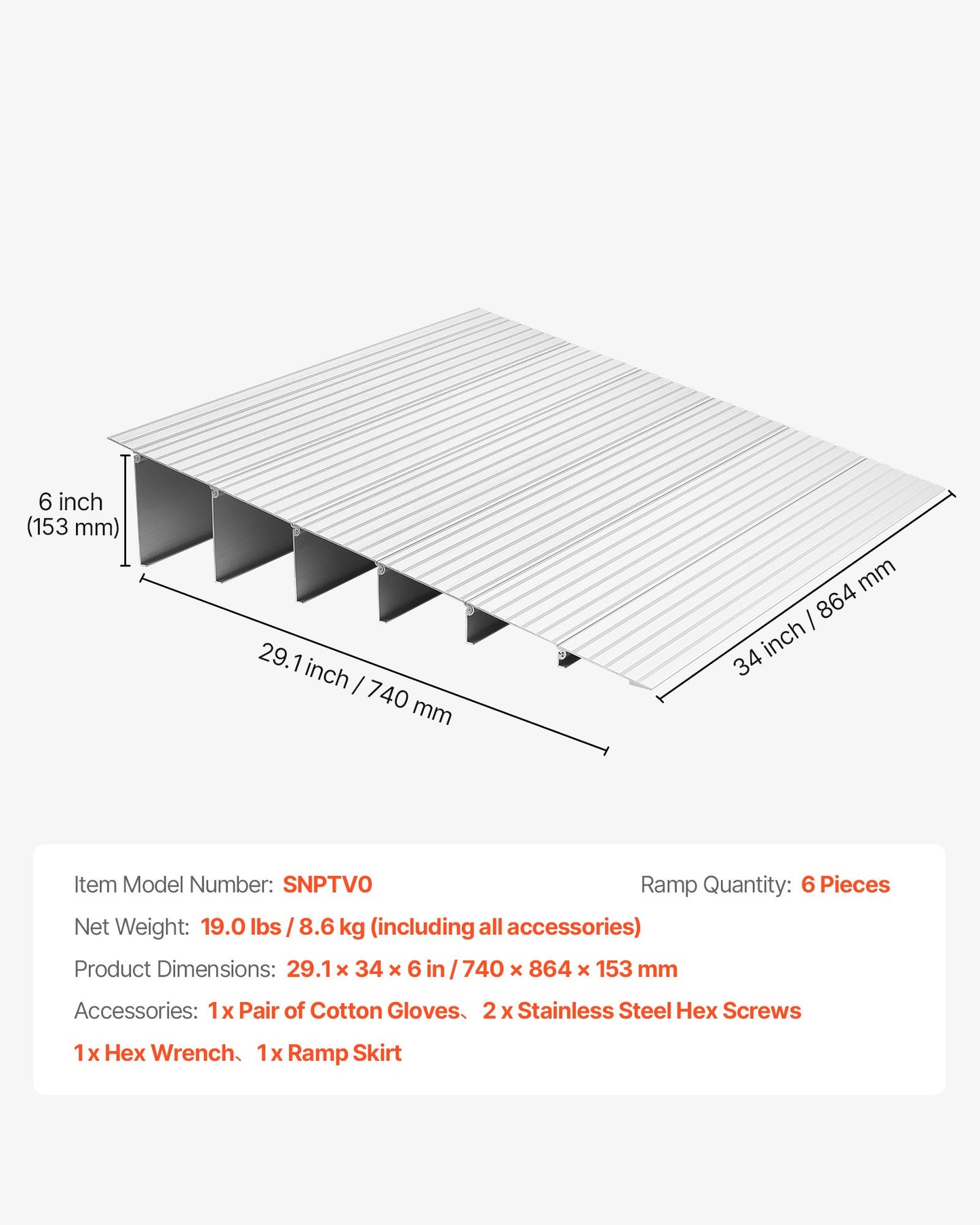 Door Threshold Ramp 138 mm Rise Threshold Ramp for Wheelchair Rated 363 kg
