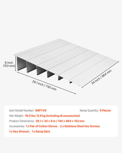 Door Threshold Ramp 138 mm Rise Threshold Ramp for Wheelchair Rated 363 kg