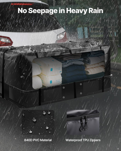 Hitch Cargo Carrier Bag, Waterproof 840D PVC, 46.65 x 20.08 x 19.69 in (12 Cubic Feet), Heavy Duty Cargo Bag for Truck Bed Storage with Reinforced Straps, Suitable for Car SUV Vans Hitch Basket