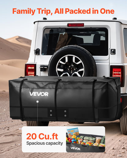 Hitch Cargo Carrier Bag, Waterproof 840D PVC, 59.84 x 24.02 x 24.41 in (20 Cubic Feet), Heavy Duty Cargo Bag for Truck Bed Storage with 6 Reinforced Straps, Suitable for Car Vans Hitch Basket