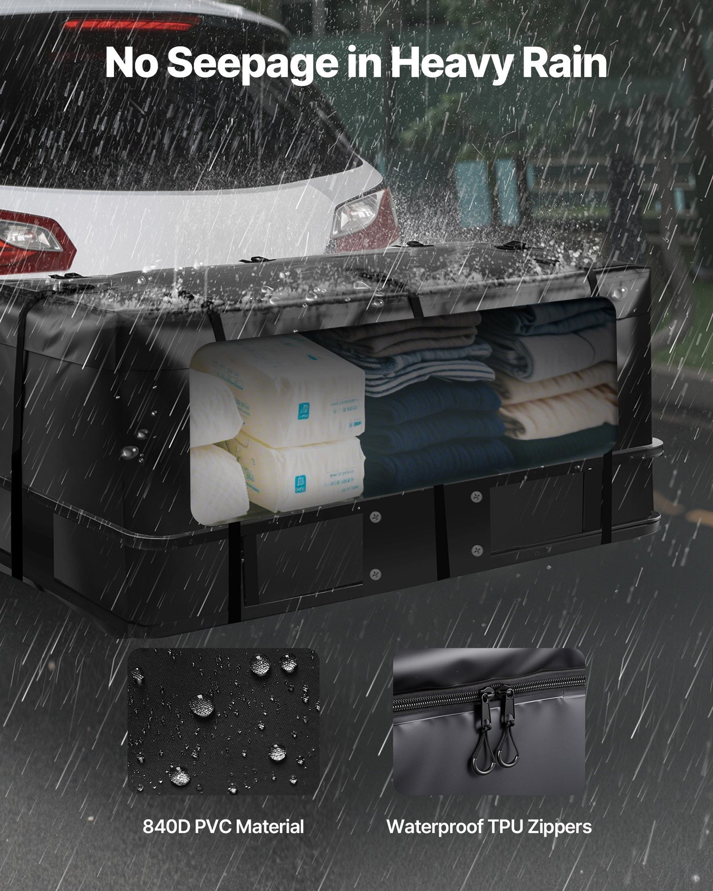 Bärväska för dragkrok, vattentät 840D PVC, 59,84 x 23,9 x 24,02 tum (20 kubikfot), kraftig lastväska för förvaring av lastbilsflak med 8 förstärkta remmar, lämplig för personbilar, skåpbilar, dragkrokskorg