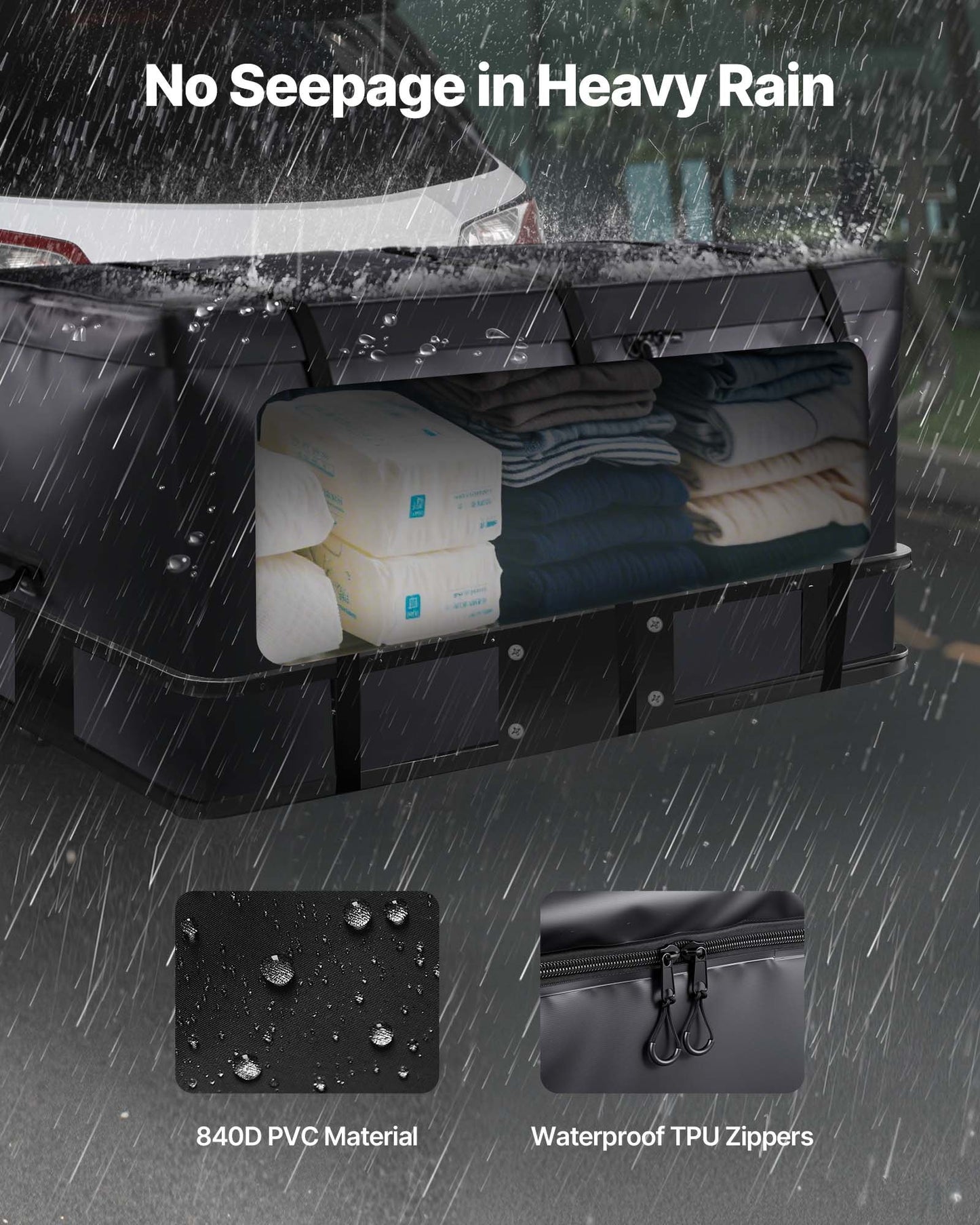 Bärväska för dragkrok, vattentät 840D PVC, 59,84 x 24,02 x 30,63 tum (25 kubikfot), kraftig lastväska för förvaring av lastbilsflak med förstärkta remmar, lämplig för bil, SUV, skåpbil, dragkrokskorg