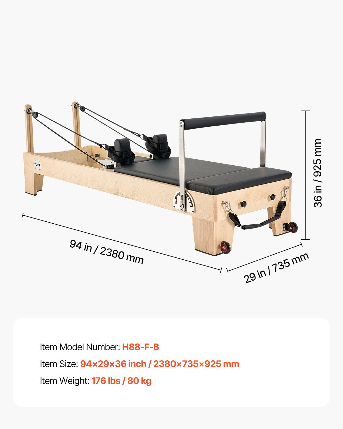 Pilates Reformer Machine, Wooden Pilates Workout Equipment for Home Gym Studio Use, Pilates Bed with Dual Resistance- Spring & Cord, Reformer Set with Sitting Box, Up to 400 LBS