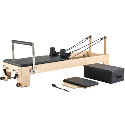 Pilates Reformer Machine, Wooden Pilates Workout Equipment for Home Gym Studio Use, Pilates Bed with Dual Resistance- Spring & Cord, Reformer Set with Sitting Box, Up to 400 LBS