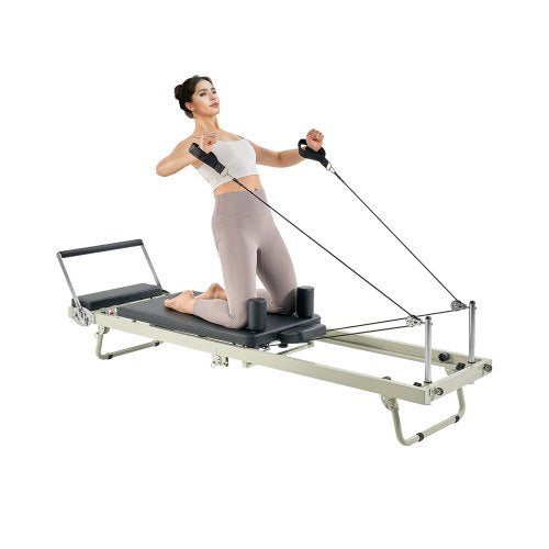 Hopfällbar Pilates Reformer, Pilates träningsmaskin för hemmagym, Pilatesbädd med dubbelt motstånd - fjäder och snöre, Reformer-set för avancerade användare och nybörjare, upp till 180 kg