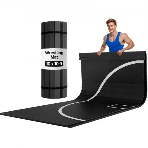 3x3m Wrestling Mat, Martial Arts Thick Mat for Home Gym Workouts Exercise, Waterproof PVC Roll-Up Training Mats with Circles, for Gymnastics, Tatami, Jiu Jitsu BJJ MMA Judo, Boxing, Black