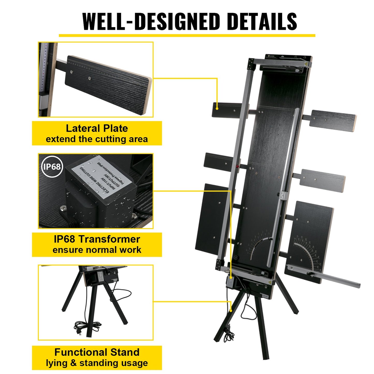 Styrofoam Cutting Machine 42cm Max. Cut Thickness Foam Cutter 127cm Max. Length Hot Wire Foam Cutter 0-90° Styrofoam Cutter Six Heating Wires with Stand Lateral Plate for Cutting Foam Pearl Cott