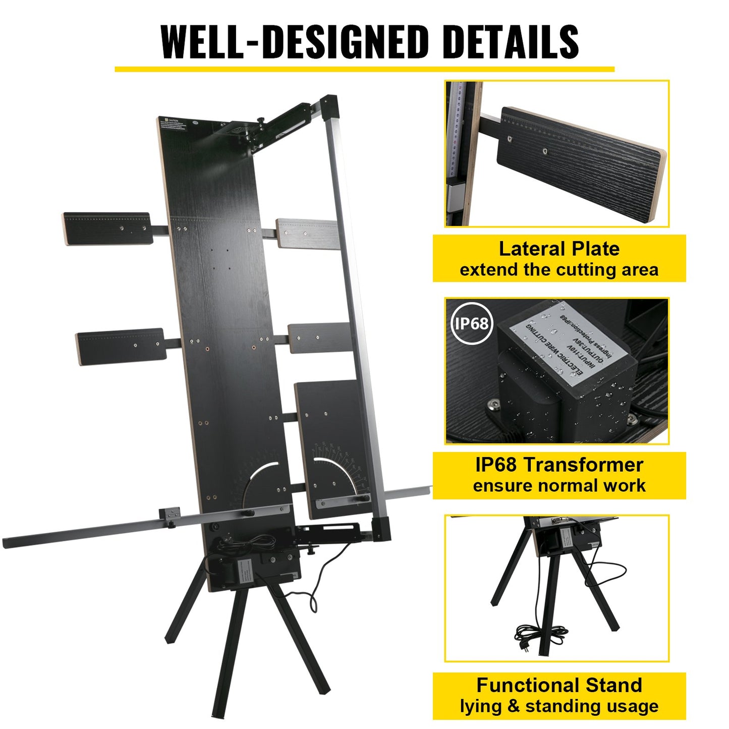 Styrofoam Cutting Machine 42cm Max. Cut Thickness Foam Cutter 115cm Max. Length Hot Wire Foam Cutter 0-90° Styrofoam Cutter Six Heating Wires with Stand Lateral Plate for Cutting Foam Pearl Cott