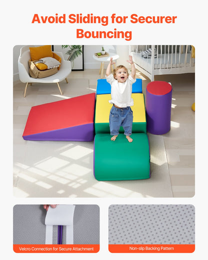 Climbing Toys, 5-Piece Set, Foam Climbing Toys for Toddlers 6 Months to 3 Years Old, PU Leather Climbing Blocks, Indoor Climb and Crawl Activity Playset for Crawling & Sliding, Easy to Clean
