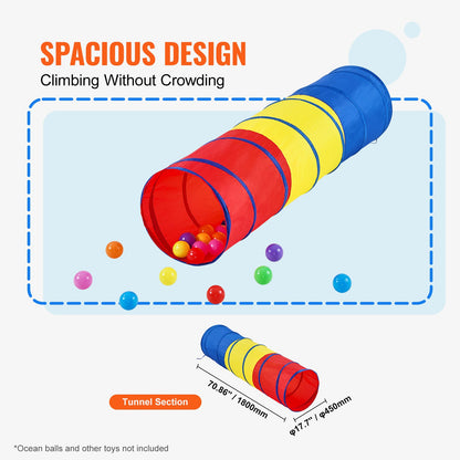 Barnlekstunneltält för småbarn, färgglad kryptunnelleksak för baby eller husdjur, hopfällbar present till pojke och flicka, inomhus- och utomhusspel, röd/gul/blå flerfärgad