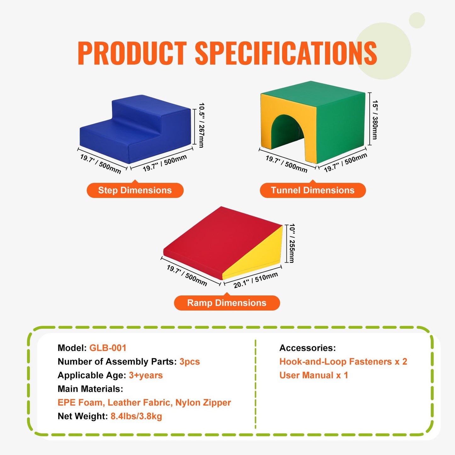 Single Tunnel Climber, Toddler Playset, Foam Climbing Blocks for Toddlers, Kids Tunnel Maze with Stairs and Ramp, Indoor for Toddlers and Preschoolers Easy to Clean, 3 pcs (Assorted)