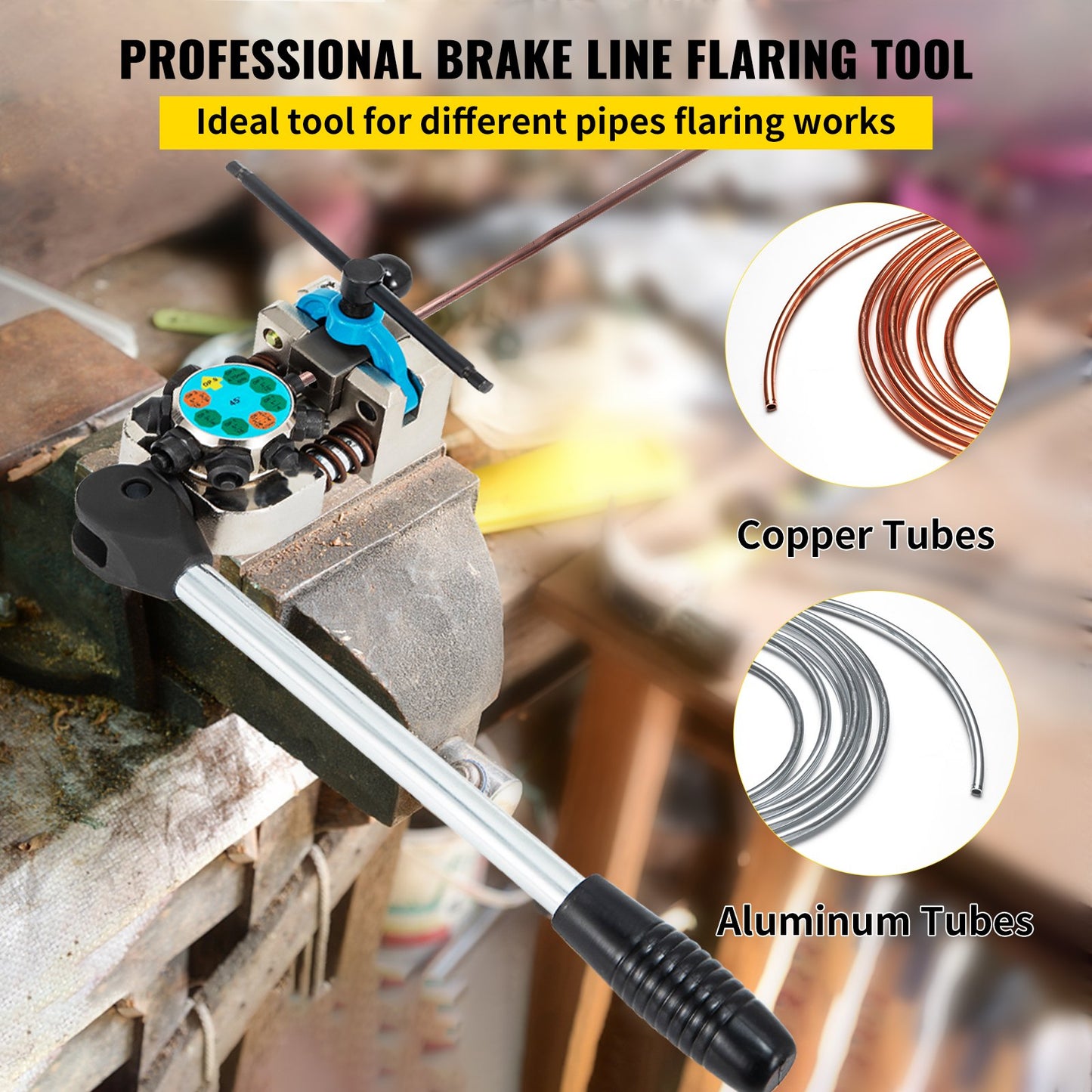 Brake Line Flaring Tool, 45 Degree Single, Double, and Bubble Flares for 3/16\", 1/4\", 5/16\" and 3/8\" Tube Size, Suitable for Soft Metal of Copper Lines
