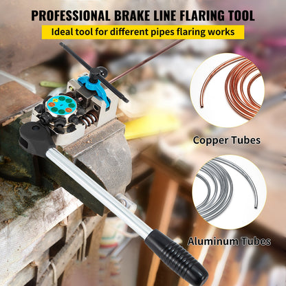 Brake Line Flaring Tool, 45 Degree Single, Double, and Bubble Flares for 3/16\", 1/4\", 5/16\" and 3/8\" Tube Size, Suitable for Soft Metal of Copper Lines